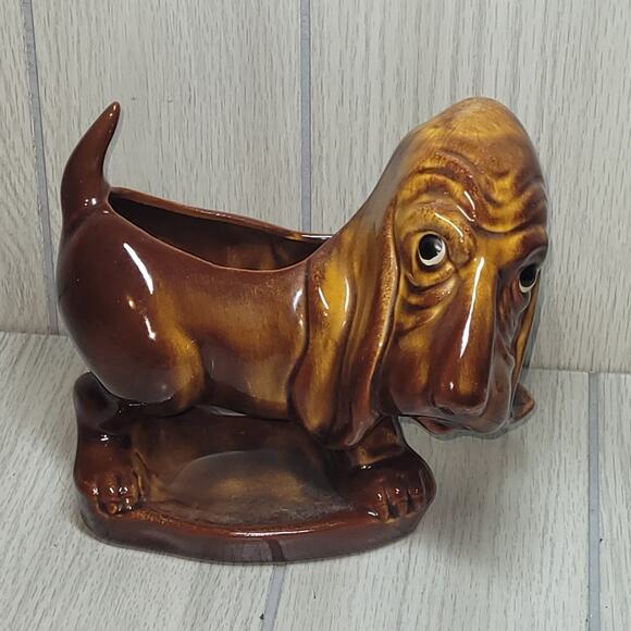 Vintage Ceramic Bassett Hound Brown Planter USA McFarlin Hickok Glazed Dog - Picture 3 of 11
